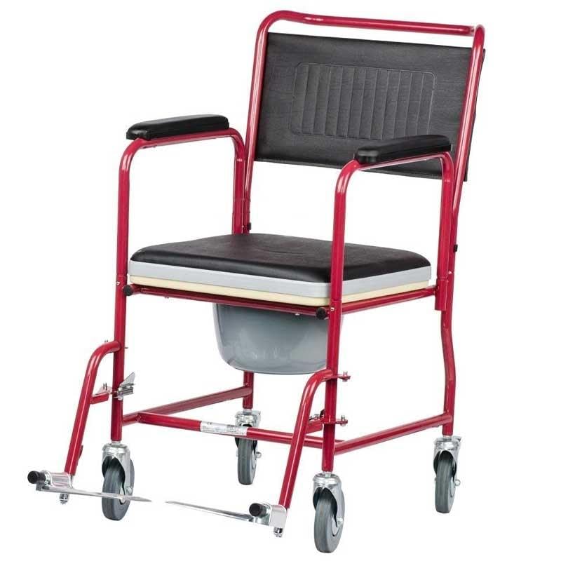 eOnekart Lightweight Portable Rolling Commode Wheelchair with Removable Pot & Padded Seat | Flip-Up Armrests, Detachable Footrests | Powder-Coated Steel Frame | 5-Inch Lockable Rear Wheels for Elderly & Patients