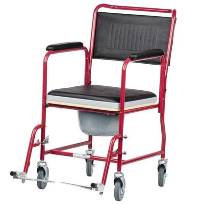 eOnekart Lightweight Portable Rolling Commode Wheelchair with Removable Pot & Padded Seat | Flip-Up Armrests, Detachable Footrests | Powder-Coated Steel Frame | 5-Inch Lockable Rear Wheels for Elderly & Patients