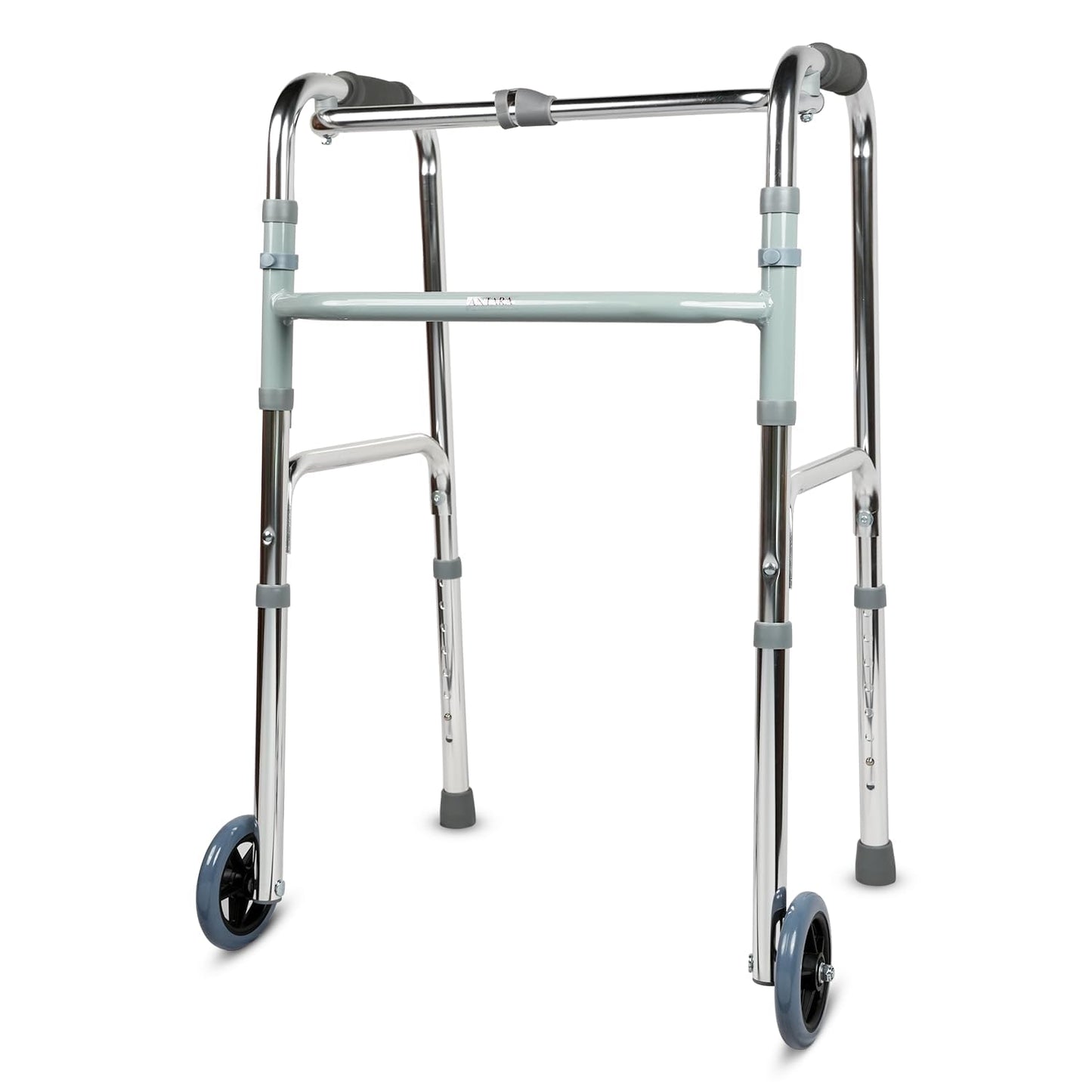 eOnekart Standard Walker with Wheels for Elderly, Lightweight Aluminium Foldable Walking Aid, Height Adjustable Adult Walker with Front Wheels, Senior Mobility Support & Post Surgery Rehabilitation