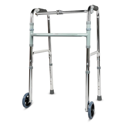 eOnekart Standard Walker with Wheels for Elderly, Lightweight Aluminium Foldable Walking Aid, Height Adjustable Adult Walker with Front Wheels, Senior Mobility Support & Post Surgery Rehabilitation