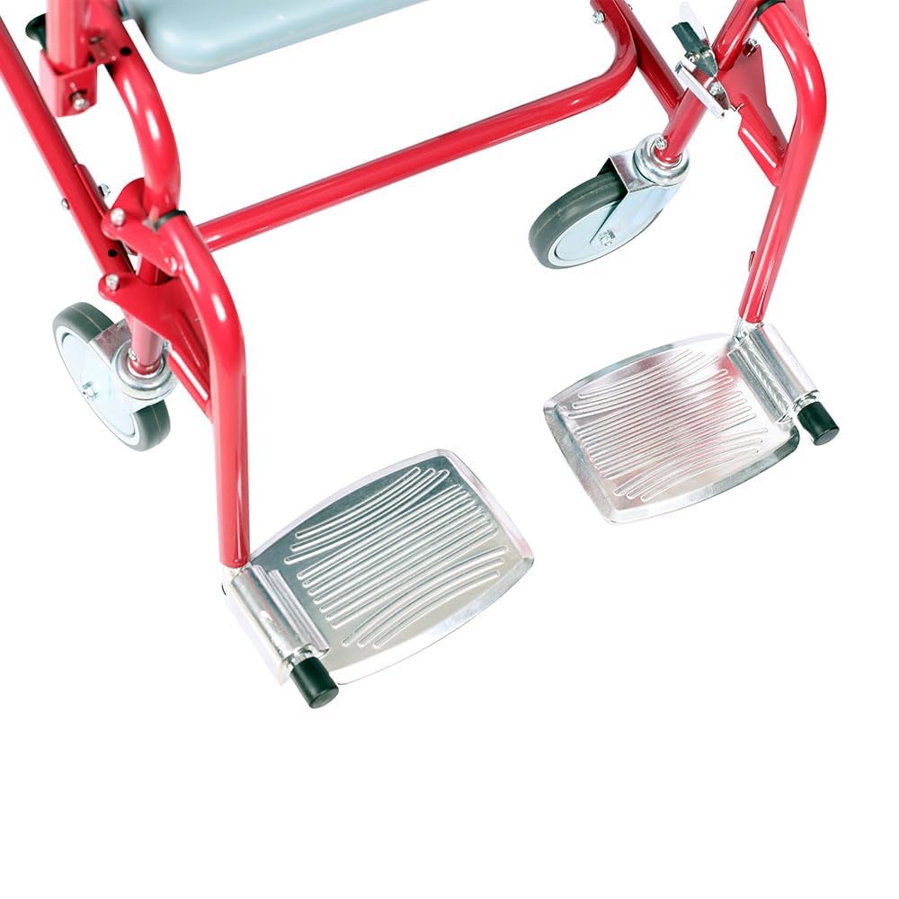 Rolling Commode Chair With Locking System Wheel With Commode Pot | Western Toilet & Portable Use | Removable Footrest | Flip-down Armrest (Seat Lift | Foldable Frame)