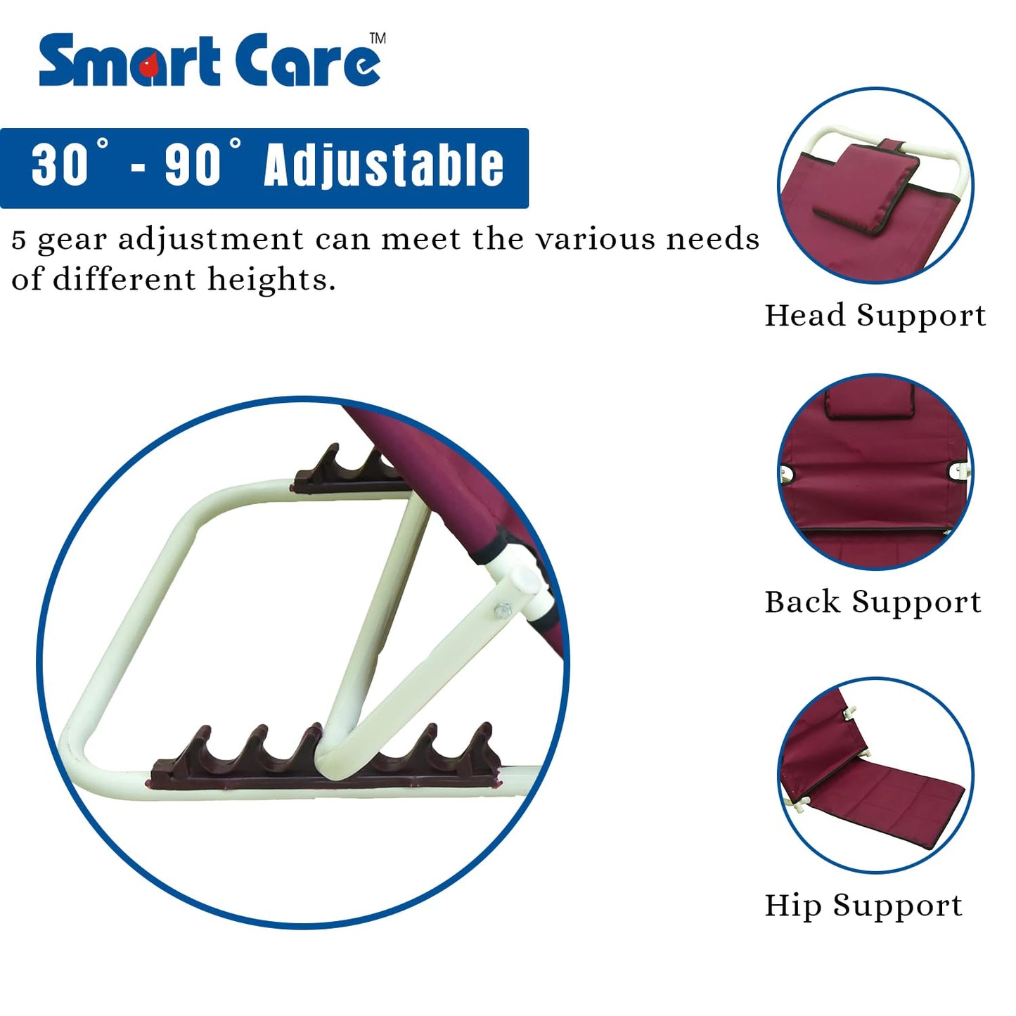 eOnekart Adjustable Hospital Back Rest for Bed or Back Support - Lightweight Portable Comfort and Convenience in Red