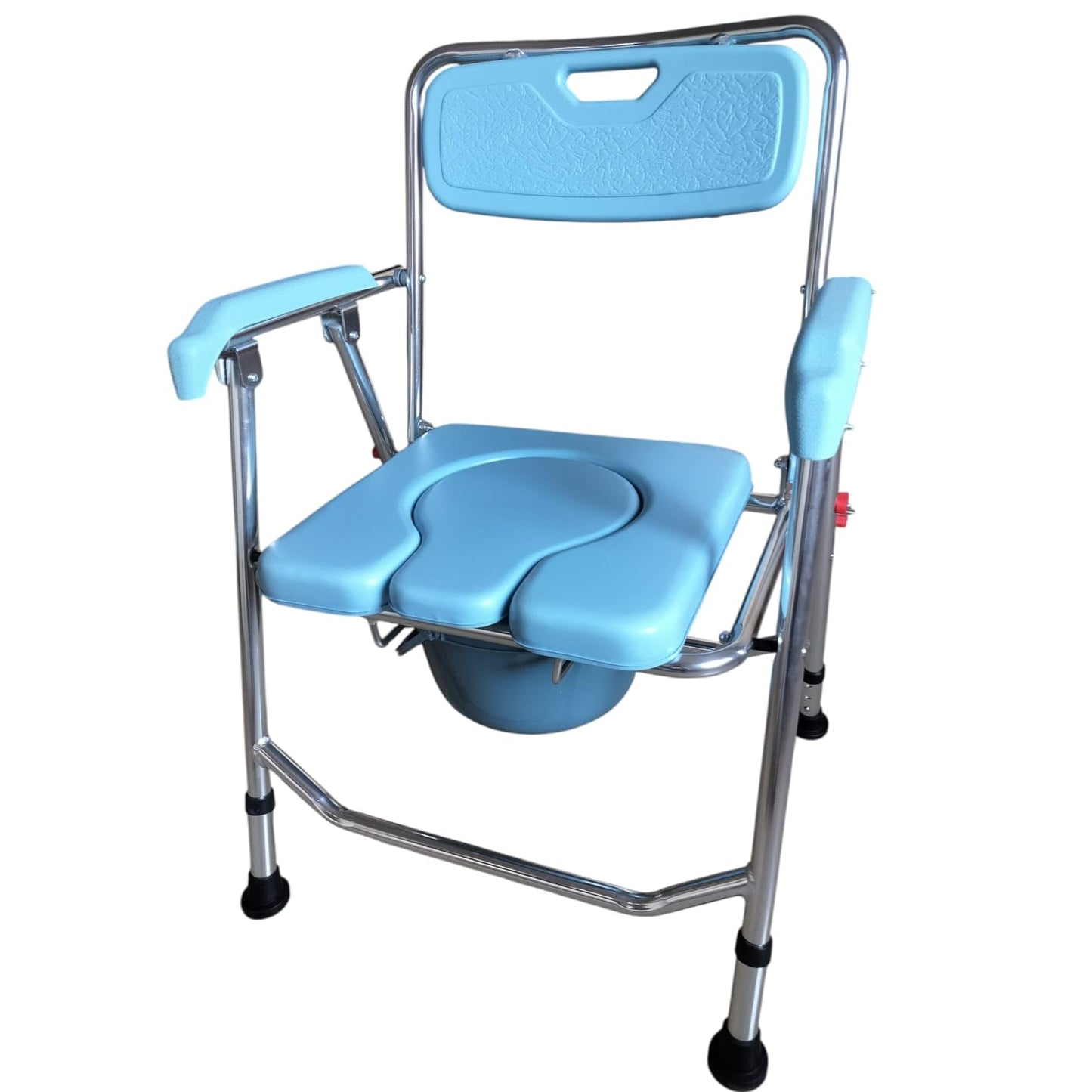 eOnekart Lightweight Foldable Portable U-Cut Seat Commode Chair with Removable Pot | Powder-Coated Steel Frame | Padded Seat | Anti-Slip Legs | Elderly, Patient & Post Surgery Use