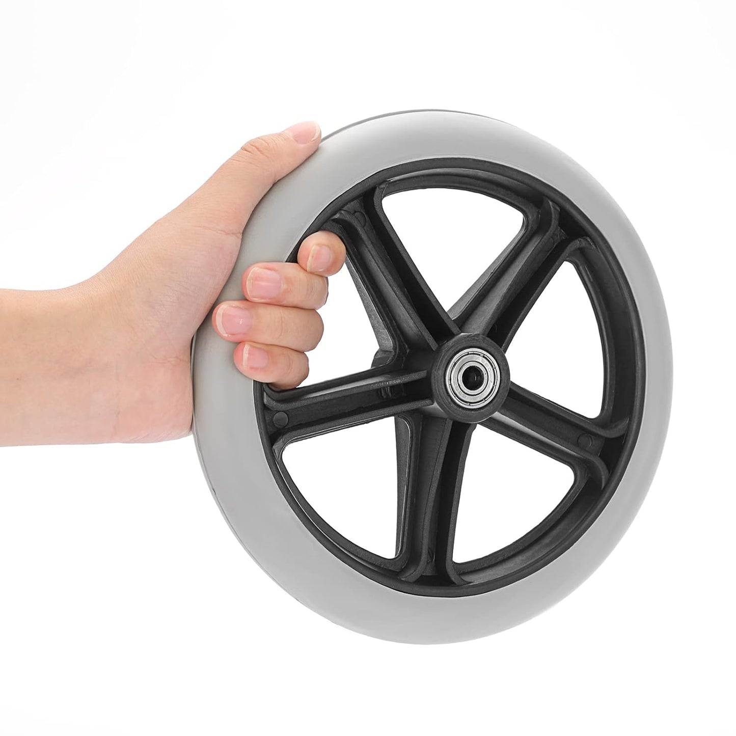 Premium Imported 8 Inch Front Caster Solid PU Wheel Replacement for Wheelchair With Bearing - Grey (Pack of 2)
