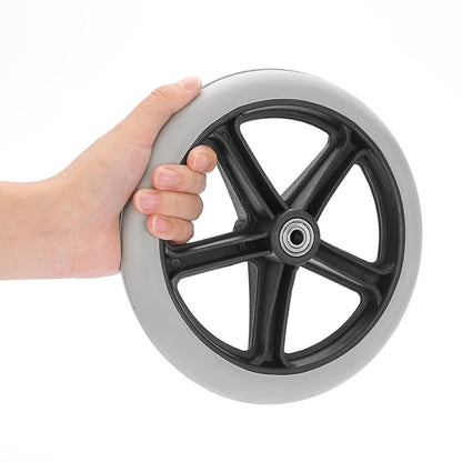 Premium Imported 8 Inch Front Caster Solid PU Wheel Replacement for Wheelchair With Bearing - Grey (Pack of 2)