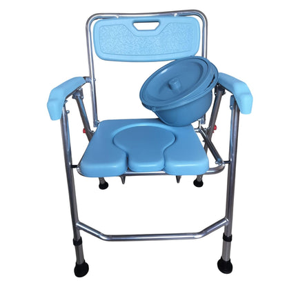 eOnekart Lightweight Foldable Portable U-Cut Seat Commode Chair with Removable Pot | Powder-Coated Steel Frame | Padded Seat | Anti-Slip Legs | Elderly, Patient & Post Surgery Use