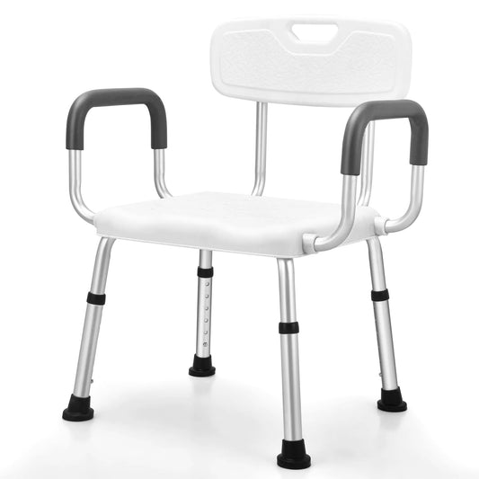 eOnekart Comfort Shower Chair with Back & Armrests, Height Adjustable Bathroom Bath Chair, Lightweight Anti-Rust Aluminum Shower Stool, Non-Slip Safe Support Seat for Elderly, Seniors, Disabled & Post-Surgery Patients