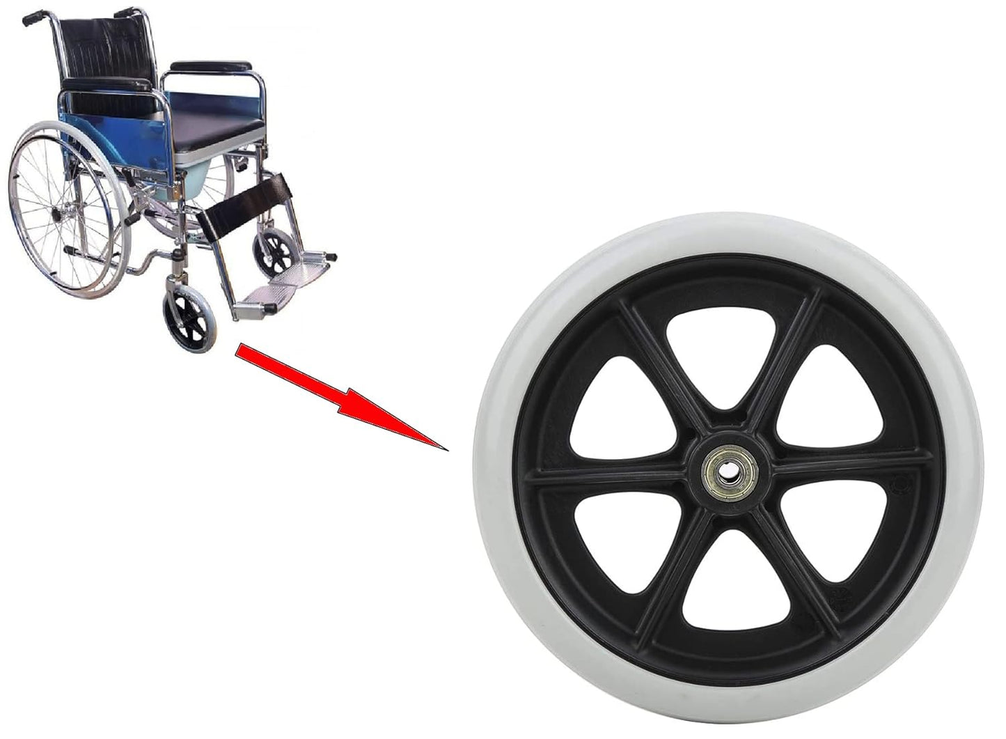 Premium Imported 8 Inch Front Caster Solid PU Wheel Replacement for Wheelchair With Bearing - Grey (Pack of 2)