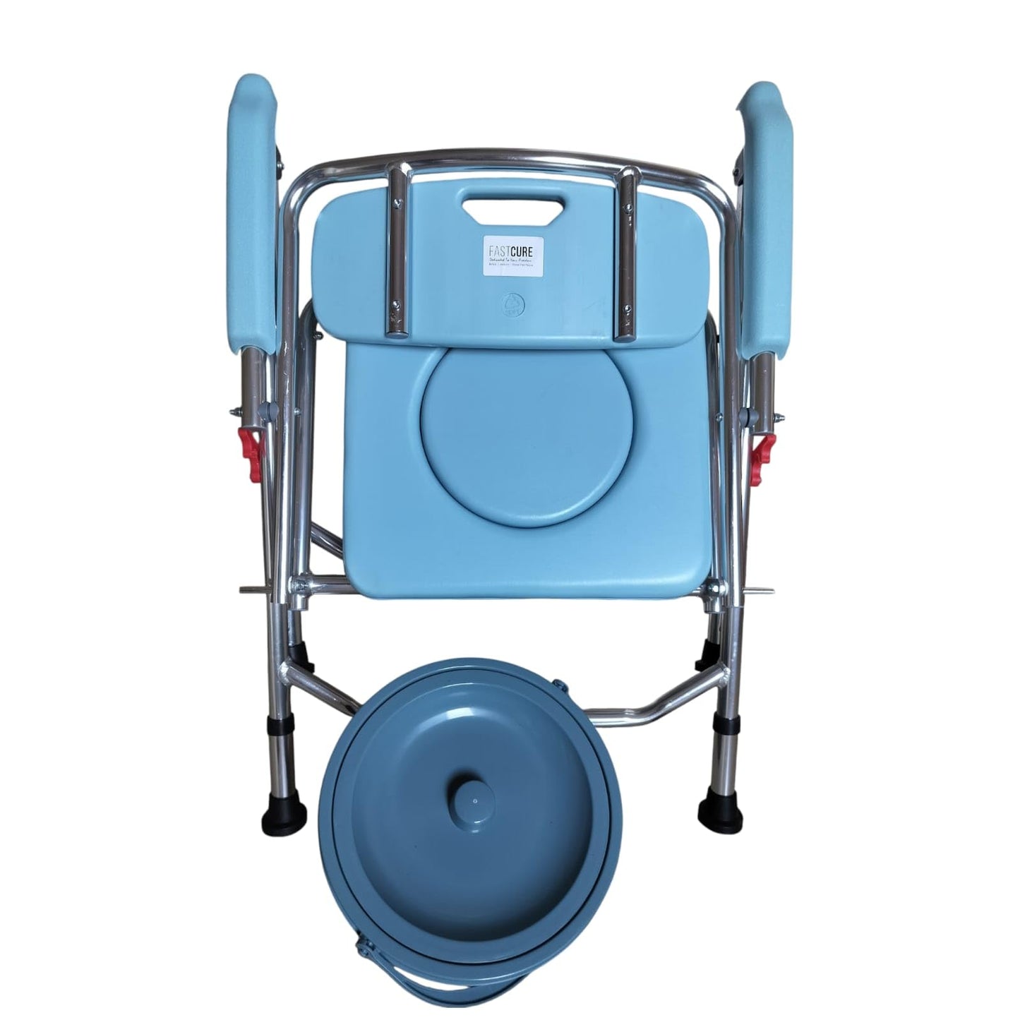 eOnekart Lightweight Foldable Portable U-Cut Seat Commode Chair with Removable Pot | Powder-Coated Steel Frame | Padded Seat | Anti-Slip Legs | Elderly, Patient & Post Surgery Use