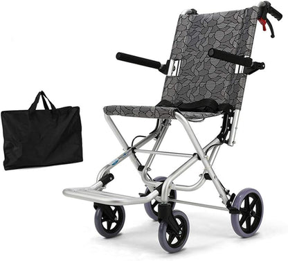 Ultralightweight Compact Foldable Portable Aluminum Transit Wheelchair With Travelling Carry Bag - Flip Up Footrests & Armrests | Attendant Propelled With Brake For Adults, Elderly & Children