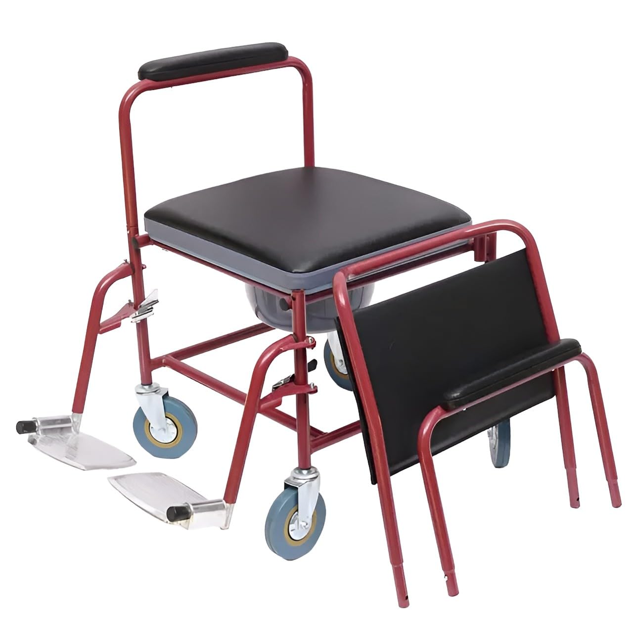 Rolling Commode Chair With Locking System Wheel With Commode Pot | Western Toilet & Portable Use | Removable Footrest | Flip-down Armrest (Seat Lift | Foldable Frame)