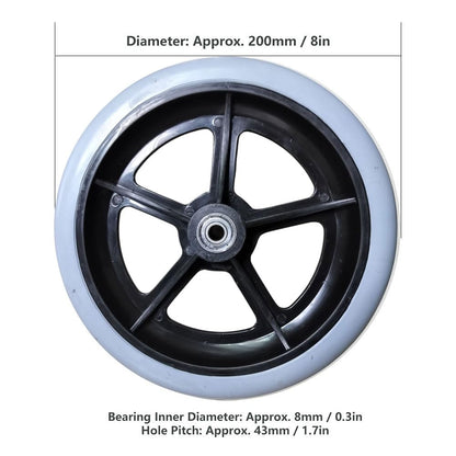 eOnekart Premium Imported 8 Inch Front Caster PU Wheel Replacement for Wheelchair With Bearing - Grey (Pack of 1)