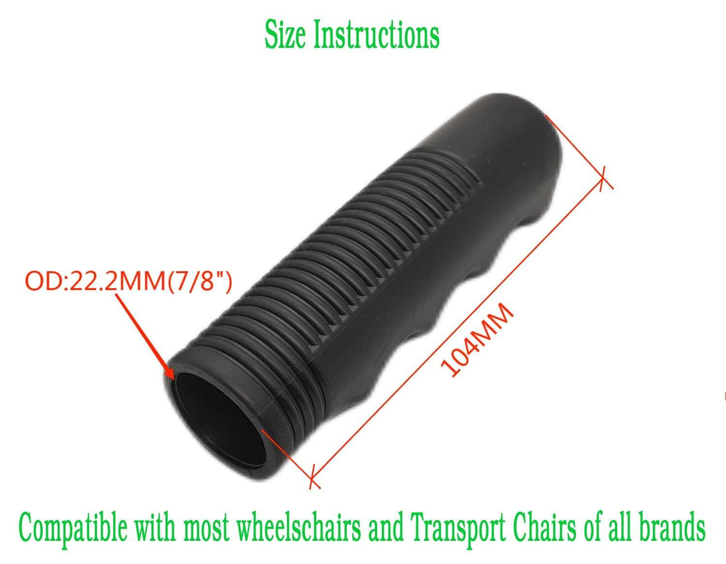 eOnekart Wheelchair Handle Grip Replacement for Dia 7/8 Inch Universal Size | Non-slip PVC Comfortable Grip Design | Medical Disability Walking Mobility Equipment Parts & Accessories | 1 Pair, Black