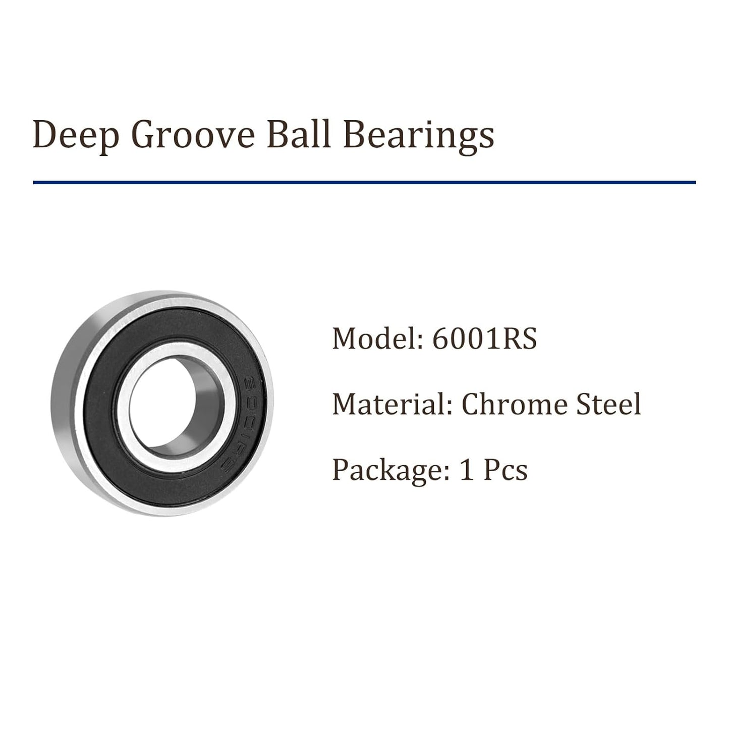 6001RS (12x28x8mm) Deep Groove Ball Bearings Rubber Double Shielded Radial Ball Bearing | 3D Printer | Robotics | DIY Projects or Wheelchair Wheel | Chrome Steel Pre-Lubricated