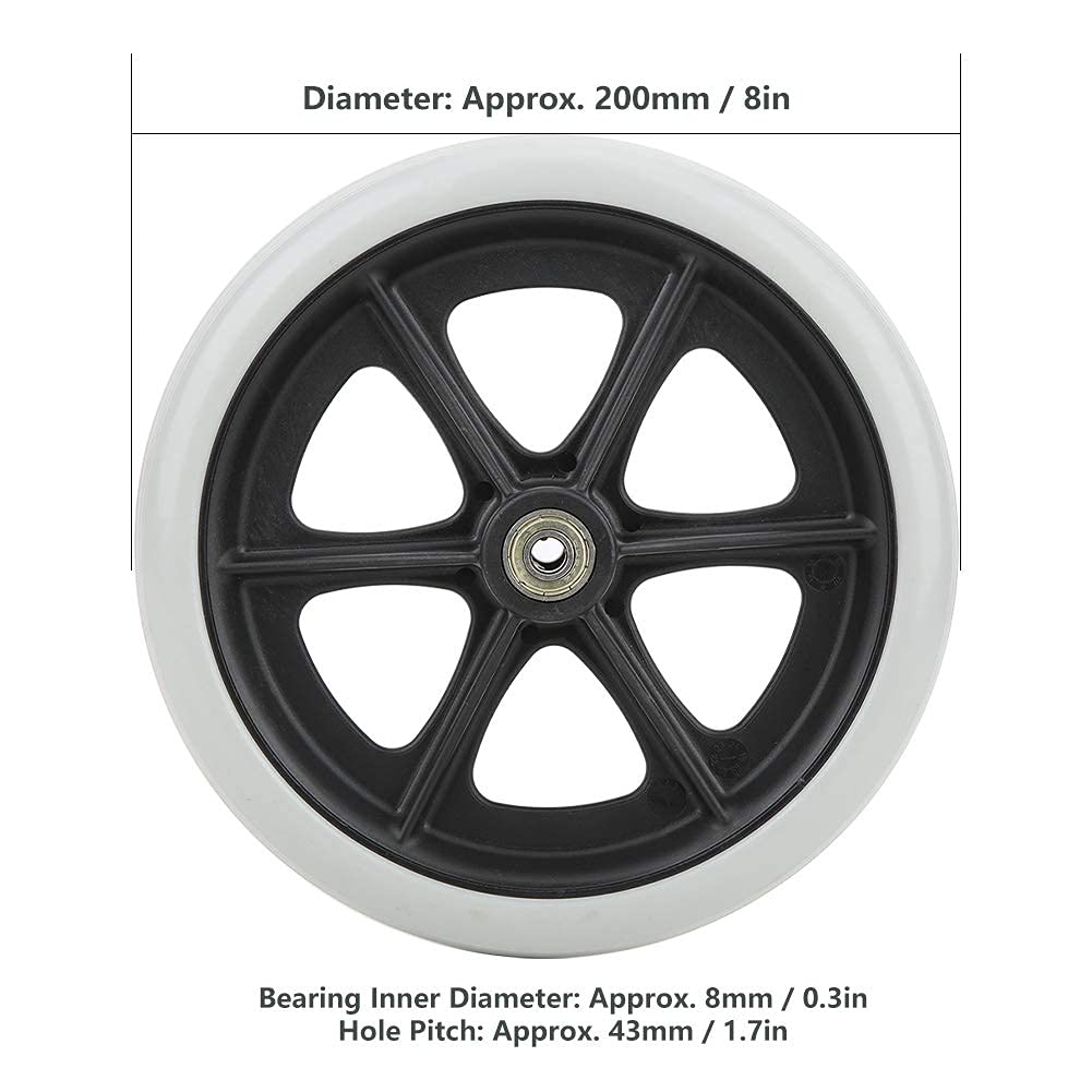 Premium Imported 8 Inch Front Caster Solid PU Wheel Replacement for Wheelchair With Bearing - Grey (Pack of 2)