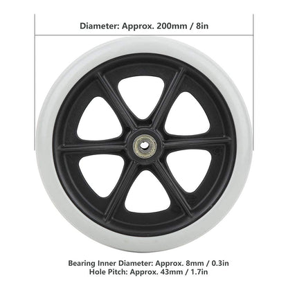 Premium Imported 8 Inch Front Caster Solid PU Wheel Replacement for Wheelchair With Bearing - Grey (Pack of 2)