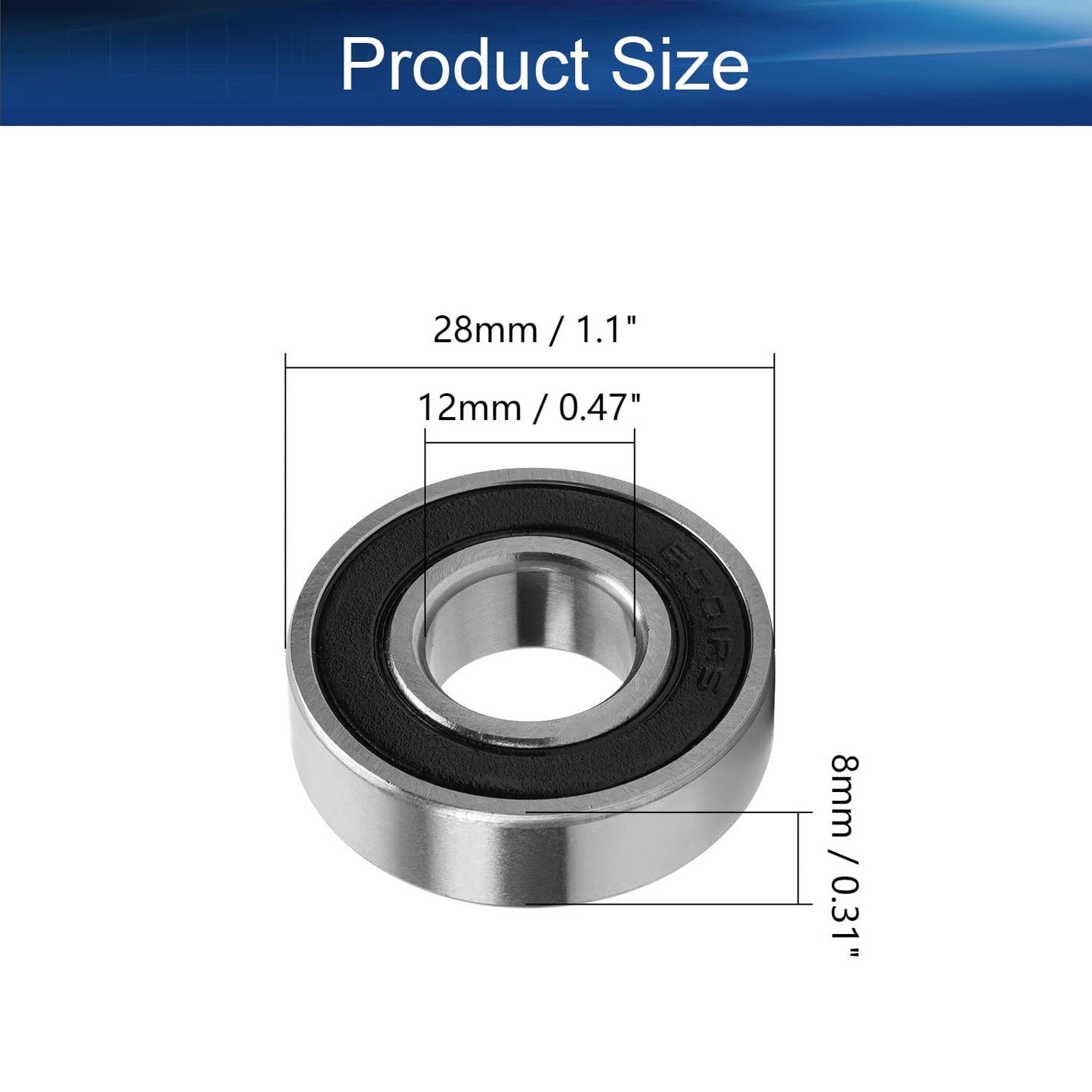 6001RS (12x28x8mm) Deep Groove Ball Bearings Rubber Double Shielded Radial Ball Bearing | 3D Printer | Robotics | DIY Projects or Wheelchair Wheel | Chrome Steel Pre-Lubricated