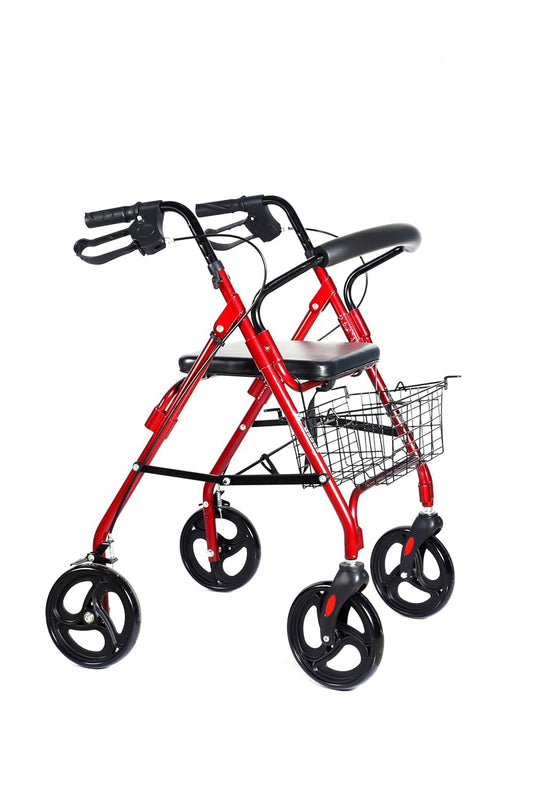eOnekart Lightweight Foldable Height Adjustable Aluminum Steel Dual Use Rollator Walker with Seat & Removable Basket Weight Capacity 110 kg | Walker For Elderly Seniors Handicap Old People & Patients