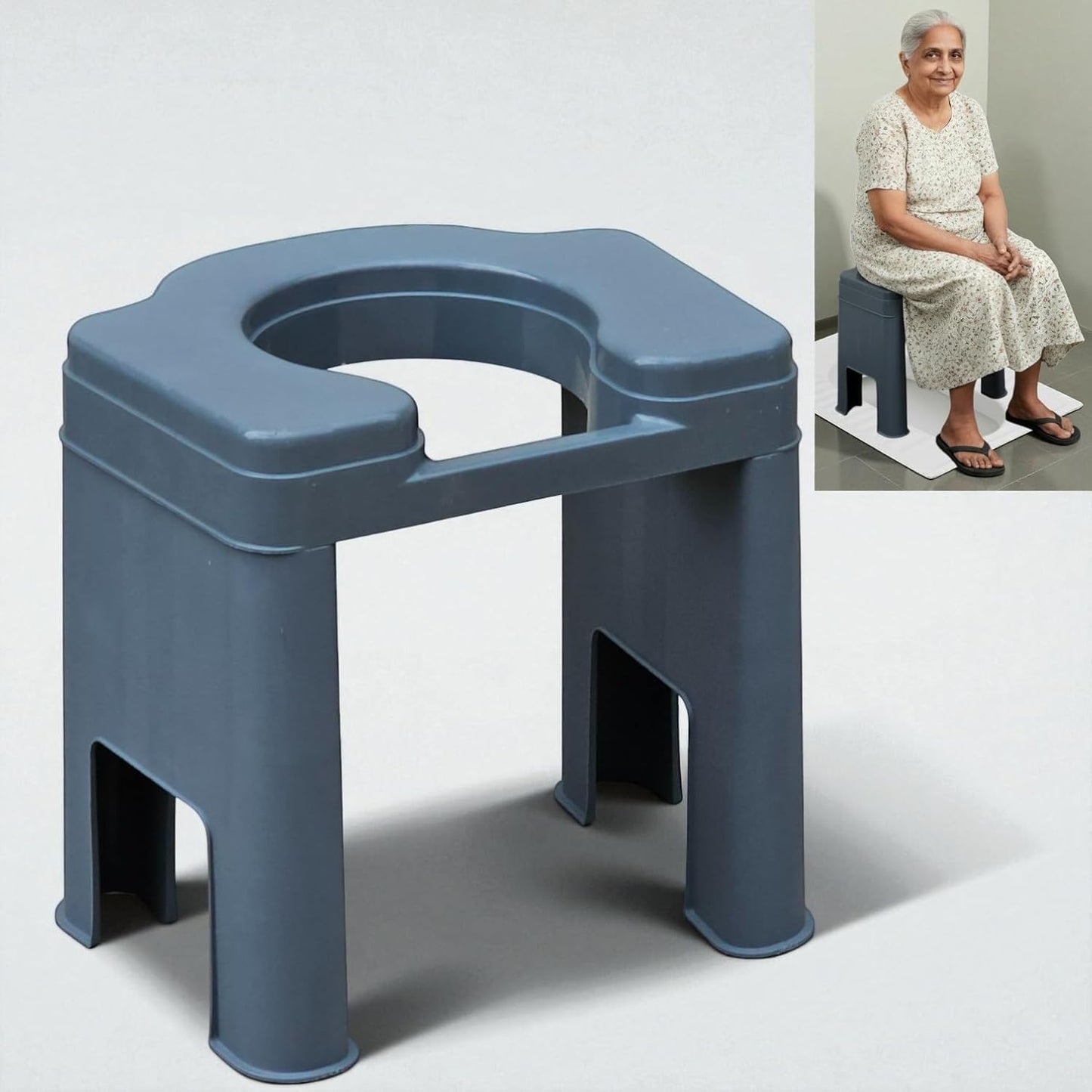 eOnekart Commode Toilet Stool Lightweight Portable Bathroom Aid Chair for Senior Citizens & Patients | 100 Kg Capacity | Durable Plastic Body | Home & Hospital Use | Easy to Clean Bedside Toilet Seat