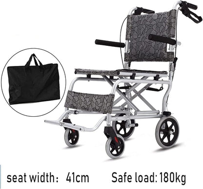 Ultralightweight Compact Foldable Portable Aluminum Transit Wheelchair With Travelling Carry Bag - Flip Up Footrests & Armrests | Attendant Propelled With Brake For Adults, Elderly & Children