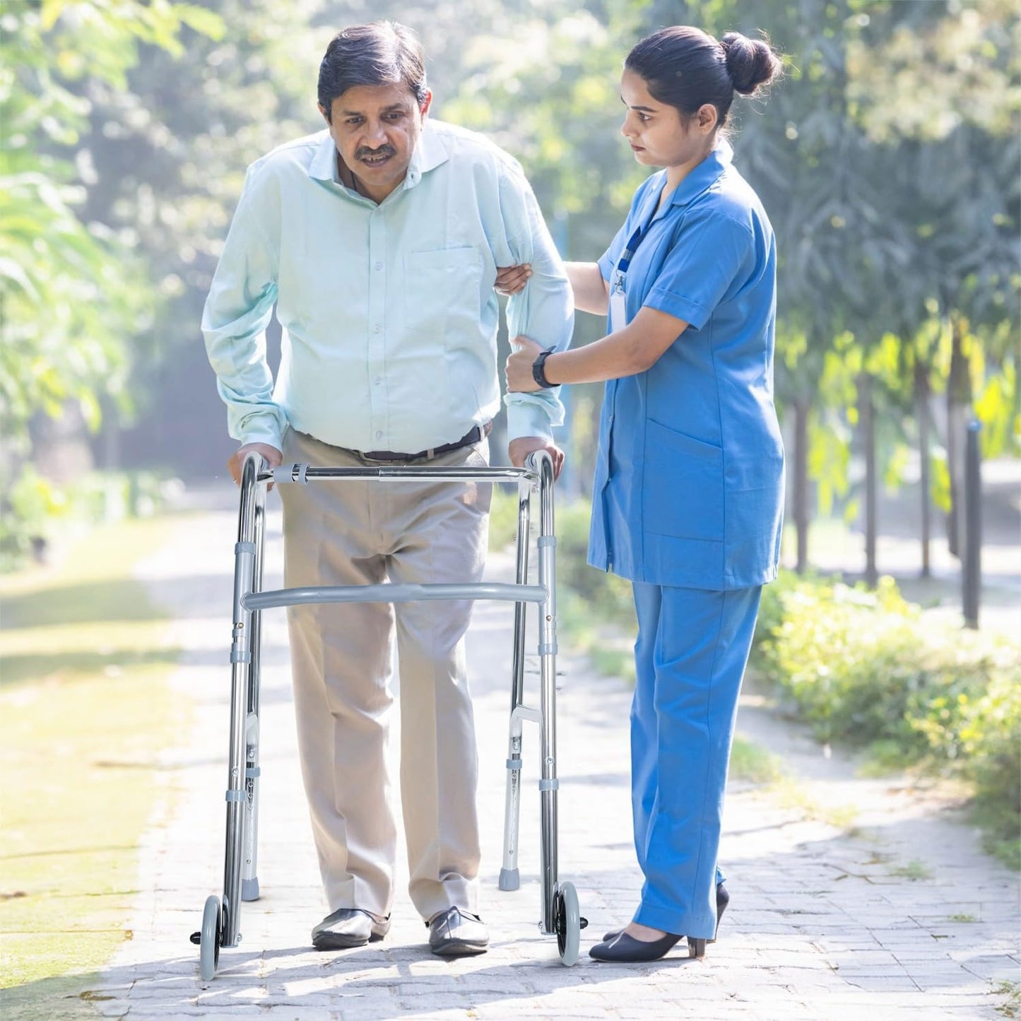 eOnekart Standard Walker with Wheels for Elderly, Lightweight Aluminium Foldable Walking Aid, Height Adjustable Adult Walker with Front Wheels, Senior Mobility Support & Post Surgery Rehabilitation