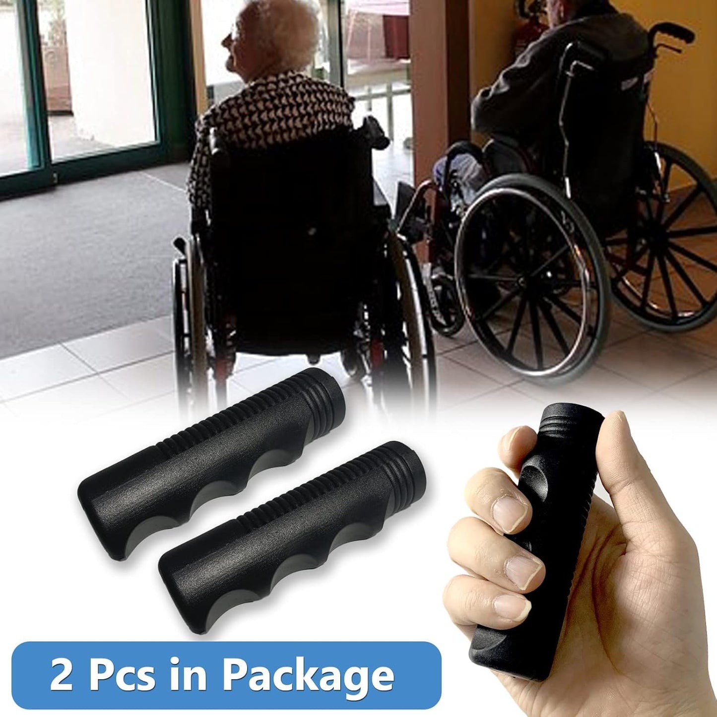 eOnekart Wheelchair Handle Grip Replacement for Dia 7/8 Inch Universal Size | Non-slip PVC Comfortable Grip Design | Medical Disability Walking Mobility Equipment Parts & Accessories | 1 Pair, Black