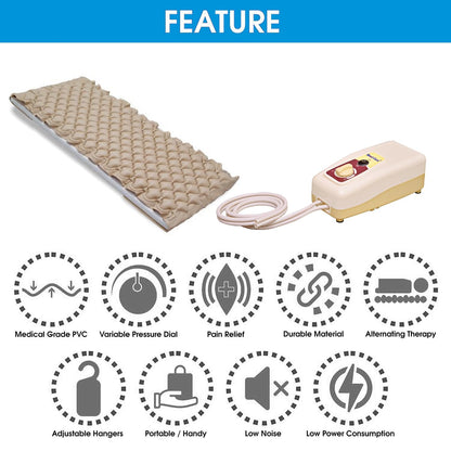 Air Bed Mattress Anti Decubitus Air Pump & Bubble Mattress (Beige) Portable Adjustable Durable PVC Material