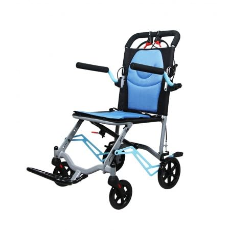 Airplane Transit Wheelchair | Lightweight Aluminium Portable Transport Chair | Half-folding Backrest | Flip-up Leg Rest