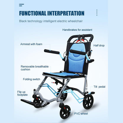 Airplane Transit Wheelchair | Lightweight Aluminium Portable Transport Chair | Half-folding Backrest | Flip-up Leg Rest