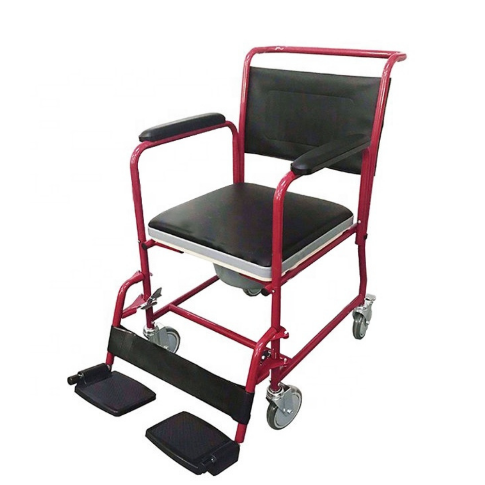 Rolling Commode Chair With Locking System Wheel With Commode Pot | Western Toilet & Portable Use | Removable Footrest | Flip-down Armrest (Seat Lift | Foldable Frame)