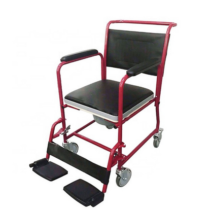 Rolling Commode Chair With Locking System Wheel With Commode Pot | Western Toilet & Portable Use | Removable Footrest | Flip-down Armrest (Seat Lift | Foldable Frame)