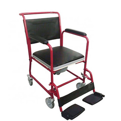 Rolling Commode Chair With Locking System Wheel With Commode Pot | Western Toilet & Portable Use | Removable Footrest | Flip-down Armrest (Seat Lift | Foldable Frame)