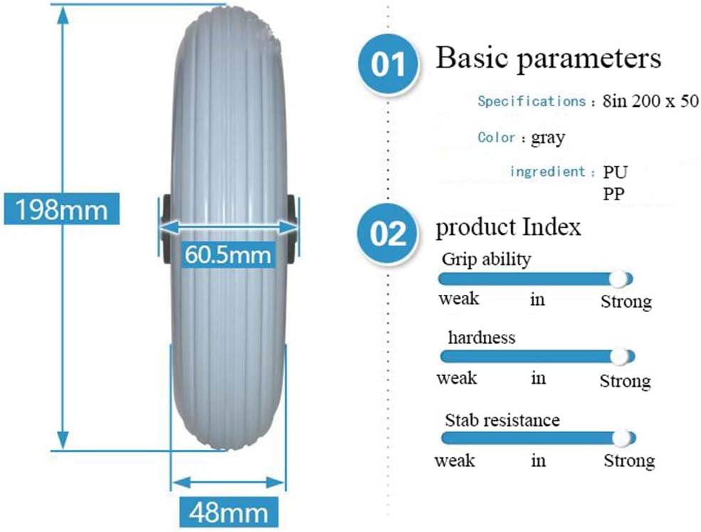 8 Inch (200×50) Front Caster Wheel for Electric Wheelchair With Bearing (Pack of 2) - Grey