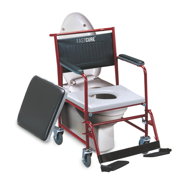 Rolling Commode Chair With Locking System Wheel With Commode Pot | Western Toilet & Portable Use | Removable Footrest | Flip-down Armrest (Seat Lift | Foldable Frame)