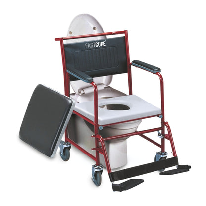 Rolling Commode Chair With Locking System Wheel With Commode Pot | Western Toilet & Portable Use | Removable Footrest | Flip-down Armrest (Seat Lift | Foldable Frame)