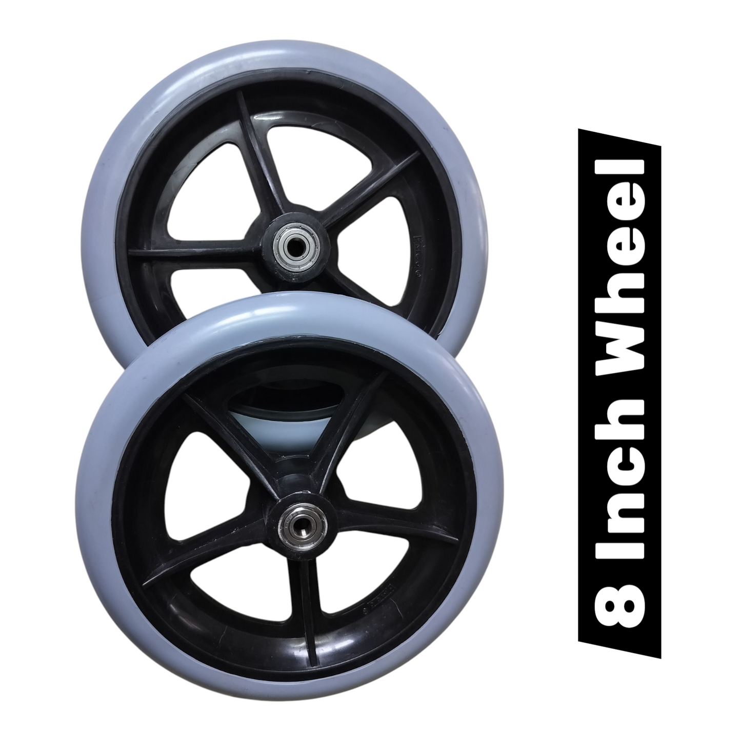 Premium Imported 8 Inch Front Caster Solid PU Wheel Replacement for Wheelchair With Bearing - Grey (Pack of 2)
