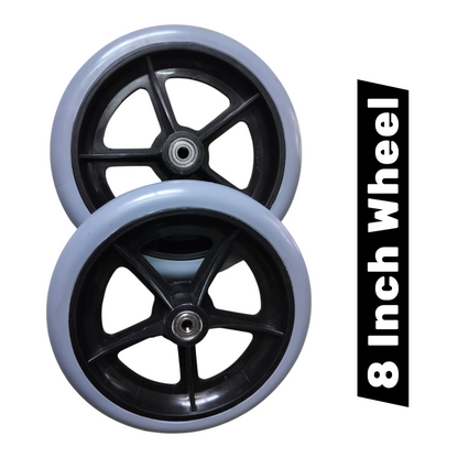 Premium Imported 8 Inch Front Caster Solid PU Wheel Replacement for Wheelchair With Bearing - Grey (Pack of 2)