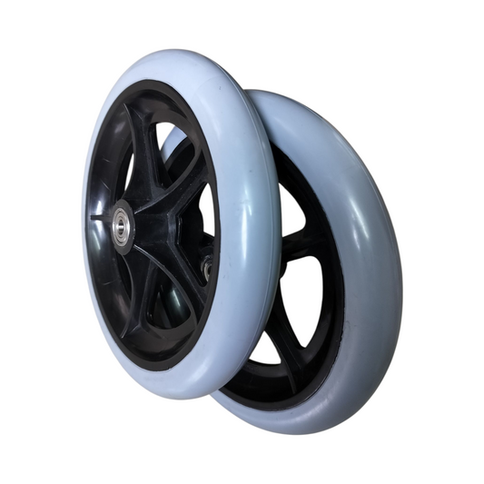Premium Imported 8 Inch Front Caster Solid PU Wheel Replacement for Wheelchair With Bearing - Grey (Pack of 2)
