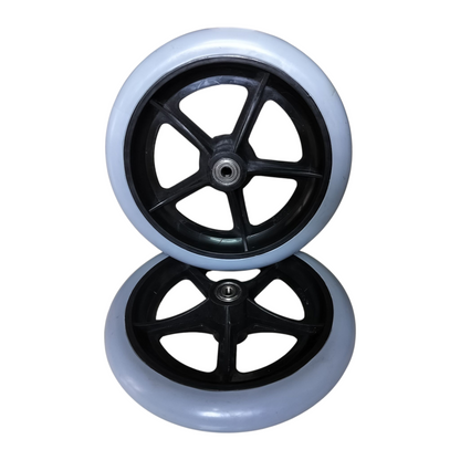 Premium Imported 8 Inch Front Caster Solid PU Wheel Replacement for Wheelchair With Bearing - Grey (Pack of 2)