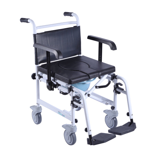eOnekart Lightweight Foldable Commode Wheelchair for Adults | Height Adjustable Armrest | Detachable Footrest & Backrest | All Wheels with Brake | Portable Chair with Removable Pot for Bathroom Use