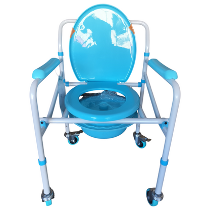 Karma Aqua-5 Bedside Commode With Wheel Chair for Adult Patient for Home Hospitals Clinics I Weight Capacity Upto 120kg I Height Adjustable I Foldable Toilet Seat - Blue