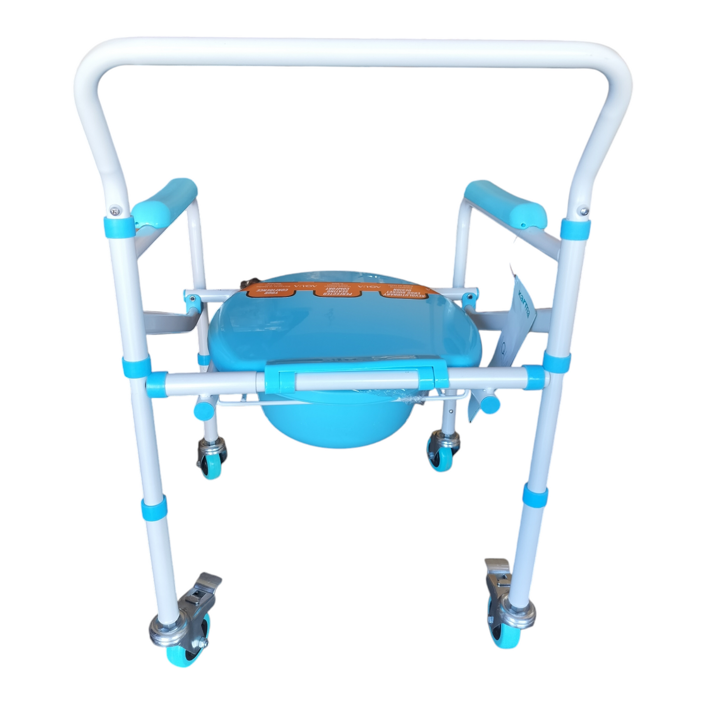 Karma Aqua-5 Bedside Commode With Wheel Chair for Adult Patient for Home Hospitals Clinics I Weight Capacity Upto 120kg I Height Adjustable I Foldable Toilet Seat - Blue