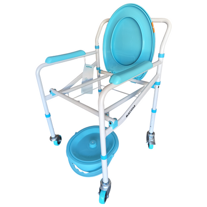 Karma Aqua-5 Bedside Commode With Wheel Chair for Adult Patient for Home Hospitals Clinics I Weight Capacity Upto 120kg I Height Adjustable I Foldable Toilet Seat - Blue