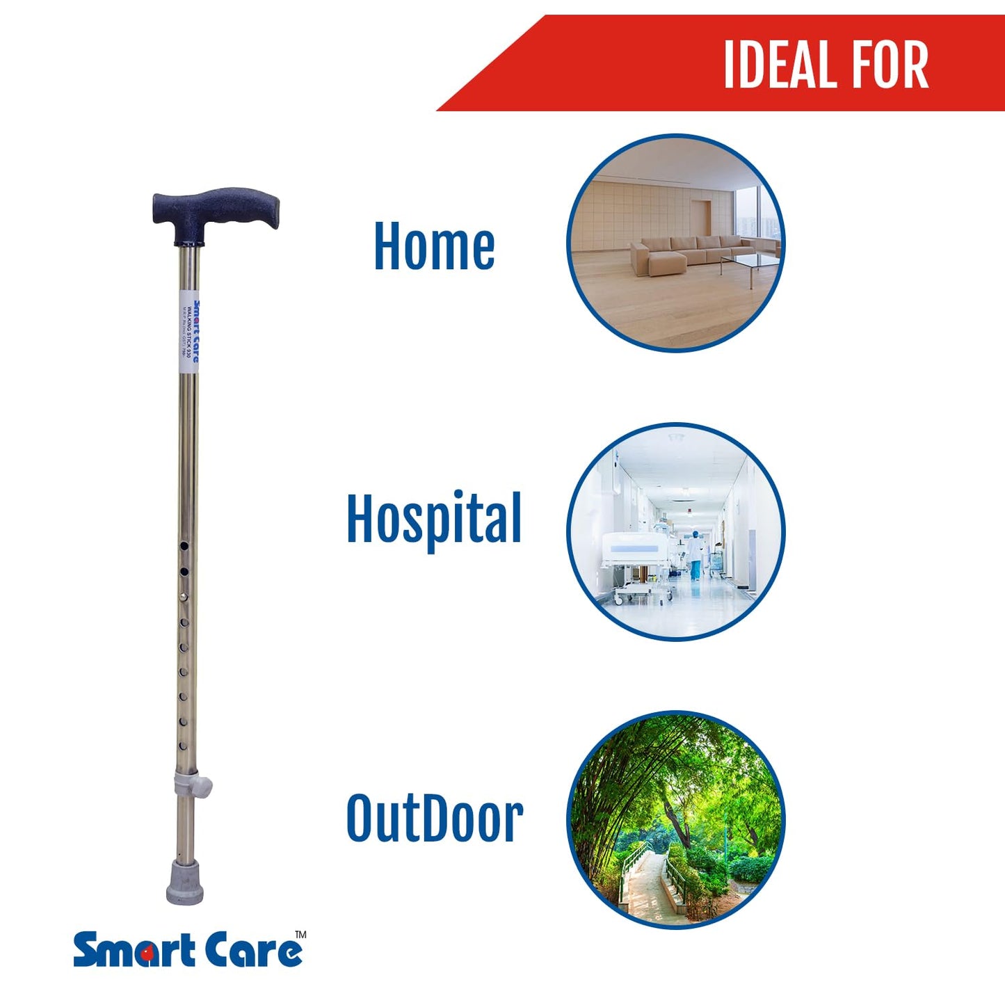 Walking Stick - SS930 Height Adjustable Strong Durable Anti-Slip Lightweight Walking Cane | Hand Stick for Old People & Adults Men & Women