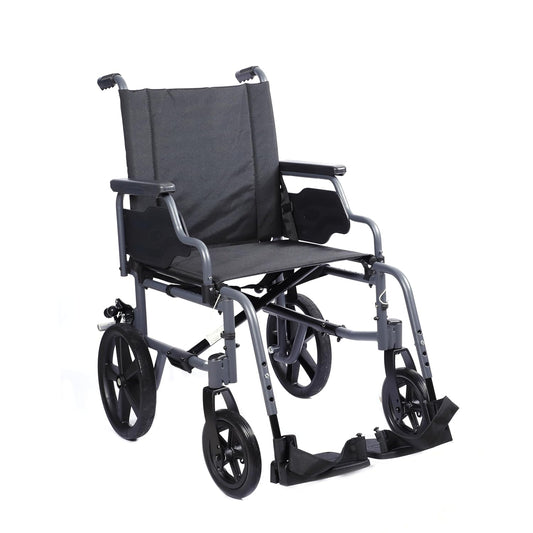 eOnekart 3000 Transit Attendant Wheelchair | Lightweight Foldable Transport Chair with Detachable Footrest & Armrests | Safety Seat Belt | Compact Portable Mobility Aid with Foot Brake – Travel Friendly