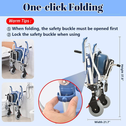 Multipurpose 4-in-1 Folding Bedside Commode Shower Wheelchair With Bucket, Armrest, Footrest & Padded Cushion | Rolling Bathroom/toilet Transport Chair Locking Wheels for Elderly and Seniors