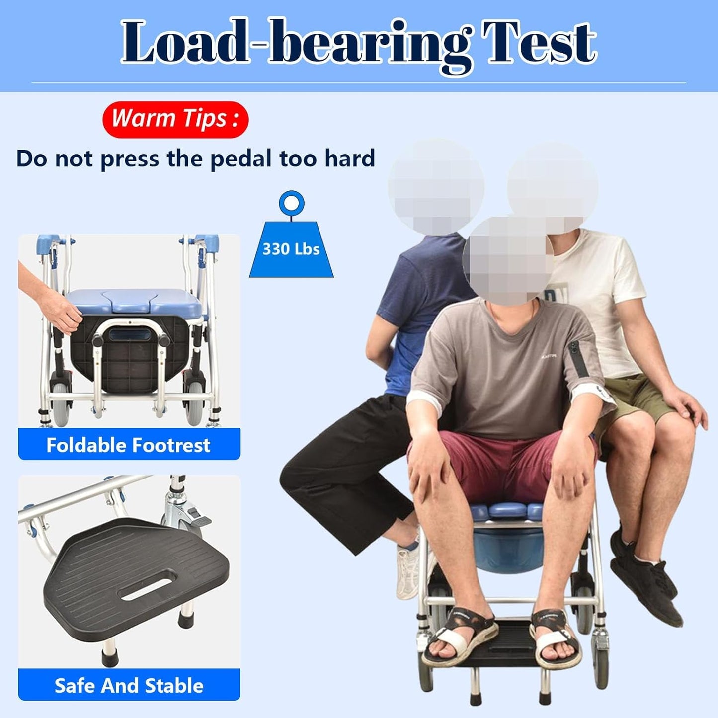 Multipurpose 4-in-1 Folding Bedside Commode Shower Wheelchair With Bucket, Armrest, Footrest & Padded Cushion | Rolling Bathroom/toilet Transport Chair Locking Wheels for Elderly and Seniors