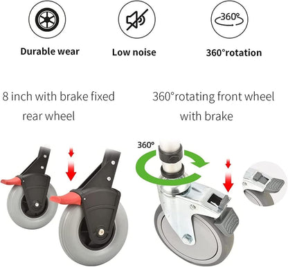 Multipurpose 4-in-1 Folding Bedside Commode Shower Wheelchair With Bucket, Armrest, Footrest & Padded Cushion | Rolling Bathroom/toilet Transport Chair Locking Wheels for Elderly and Seniors