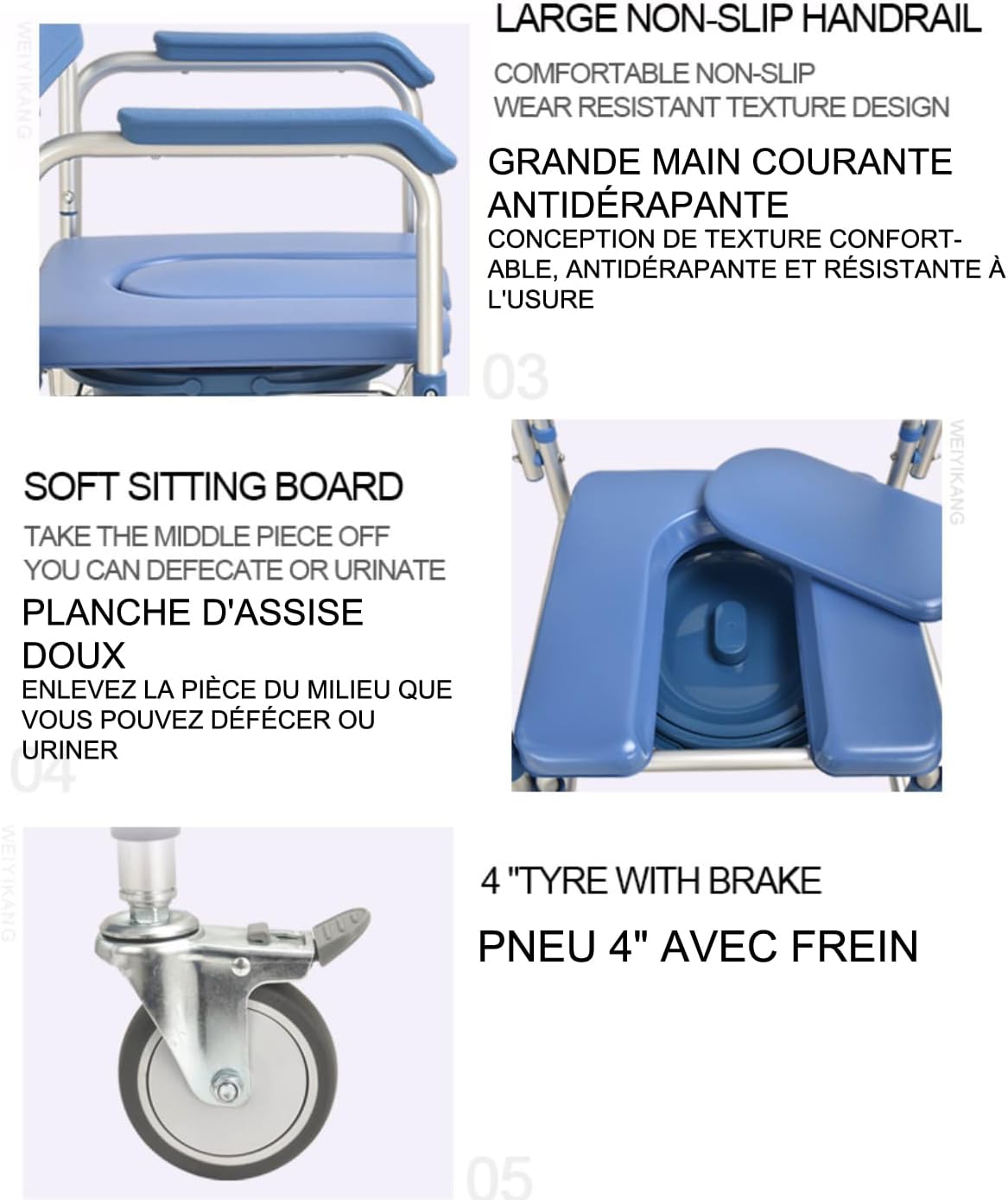 Multifunctional Rolling Shower Commode Chair With Locking Wheels | Soft Padded U-Cut Seat | Lightweight Folding Bathroom/Toilet Wheelchair With Bucket, Armrest, Footrest for Elderly & Seniors