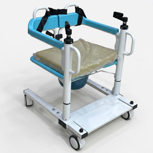 eOnekart 4-in-1 Fast Assembled Manual Patient Lift & Transfer Commode Wheelchair For Toilet, Shower & Bed | Adjustable Height | Safety Lock & Belt | Wheels with Brakes | Elderly & Disabled Care Chair